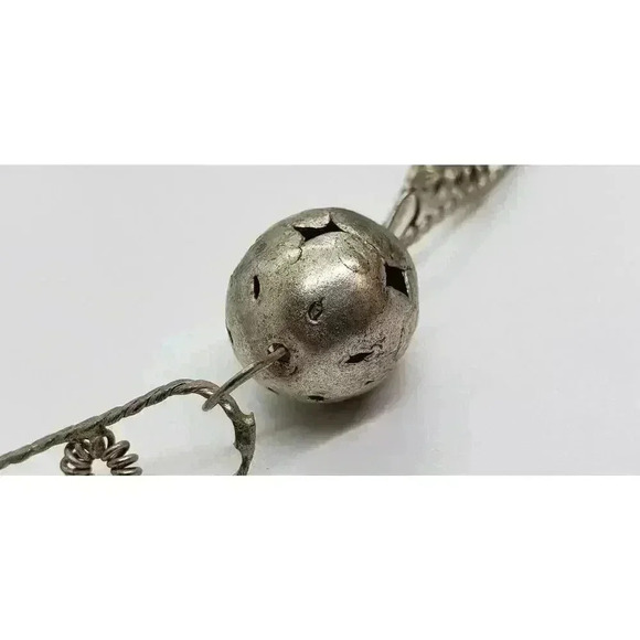 Vintage silver wedding necklace Mexican traditional Long Ball Bead Chain - Picture 6 of 7